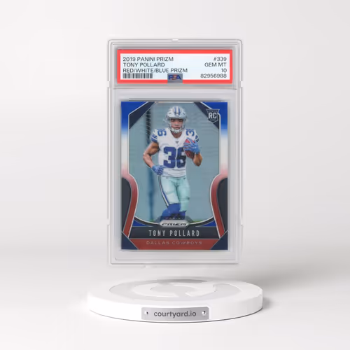 2019 Panini Prizm #339 Tony Pollard - Red/White/Blue Prizm (PSA 10 GEM MINT)
