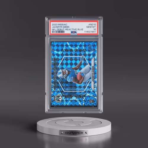 2023 Panini Mosaic NFL Debut #ND10 Jahmyr Gibbs - Reactive Blue (PSA 10 GEM MINT)