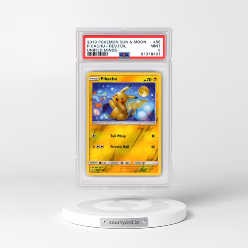 2019 Pokémon Sun & Moon Unified Minds #56 Pikachu - Reverse Foil (PSA 9 MINT)