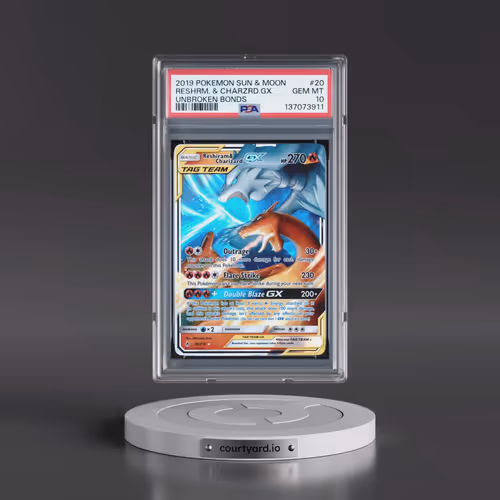 2019 Pokémon Sun & Moon Unbroken Bonds #20 Reshiram & Charizard GX - Holo (PSA 10 GEM MINT)