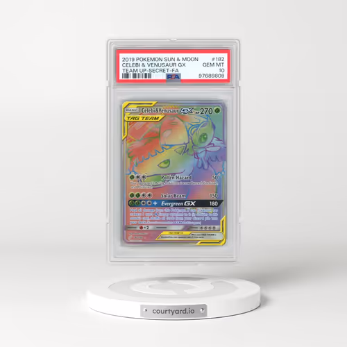 2019 Pokémon Sun & Moon Team Up #182 Celebi & Venusaur GX - Holo Full Art Secret (PSA 10 GEM MINT)
