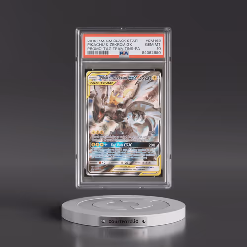 2019 Pokémon SM Black Star Promo #SM168 Pikachu & Zekrom GX - Holo Full Art Tag Team Tins (PSA 10 GE
