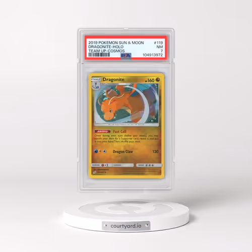 2019 Pokémon Sun & Moon Team Up #119 Dragonite - Holo Cosmos (PSA 7 NM)