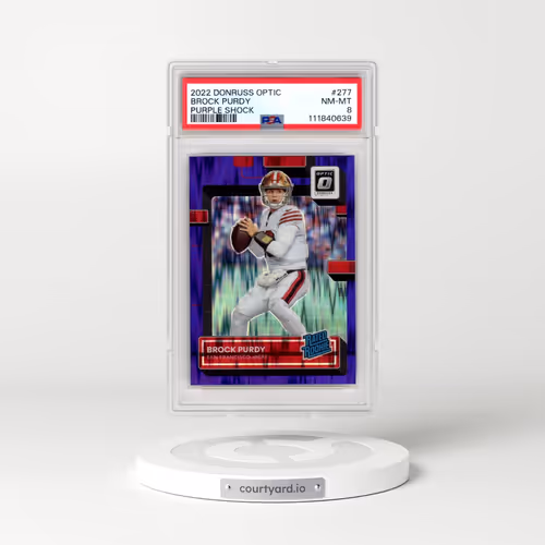 2022 Panini Donruss Optic #277 Brock Purdy - Purple Shock (PSA 8 NM-MT)