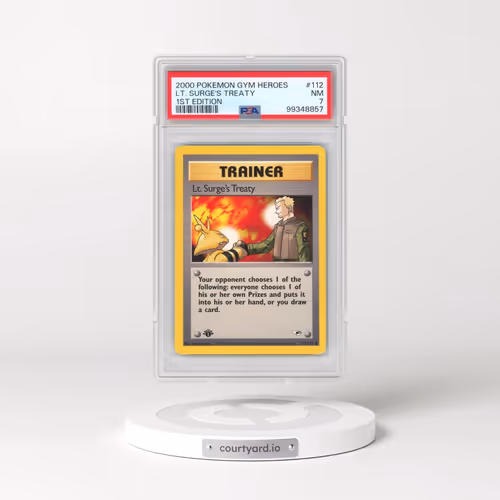 2000 Pokémon Gym Heroes #112 LT. Surge's Treaty - 1st Edition (PSA 7 NM)
