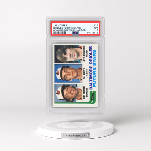 1982 Topps #21 Orioles Future Stars - Bonner/Ripken/Schneider (PSA 7 NM)