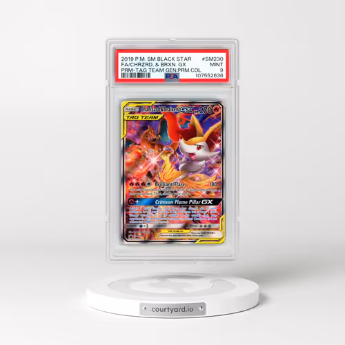 2019 Pokémon SM Black Star Promo #SM230 Charizard & Braixen GX - Holo Full Art Tag Team Generations Premium Collection (PSA 9 MINT)