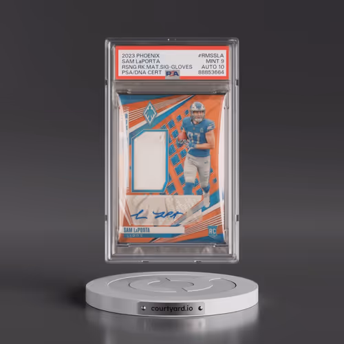 2023 Panini Phoenix Rising Rookie Material Signatures #RMSSLA Sam LaPorta - Gloves (PSA 9 MINT)