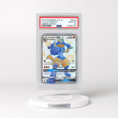 2019 Pokémon Sun & Moon Hidden Fates #SV64 Lucario GX - Holo Full Art (PSA 10 GEM MINT)