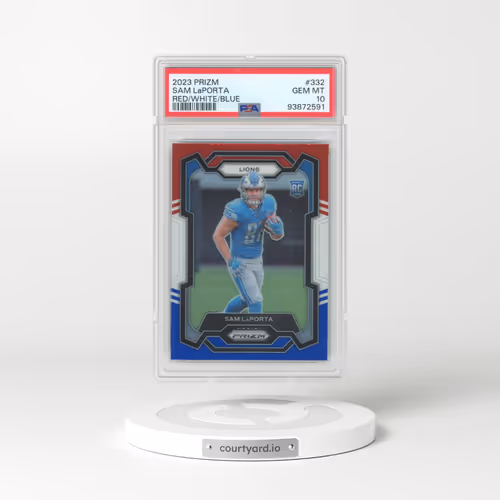 2023 Panini Prizm #332 Sam LaPorta - Red/White/Blue Prizm (PSA 10 GEM MINT)