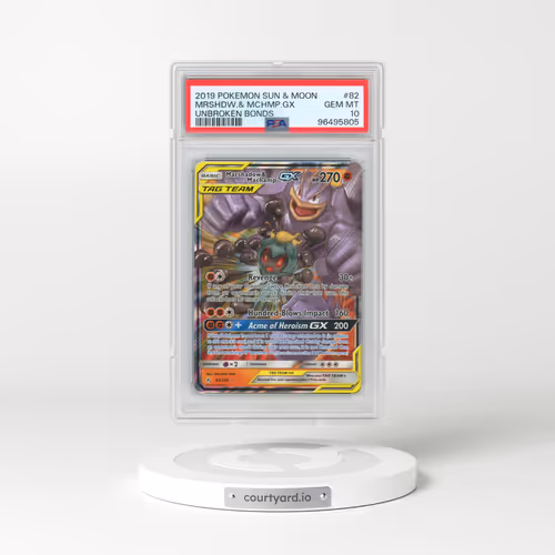 2019 Pokémon Sun & Moon Unbroken Bonds #82 Marshadow & Machamp GX - Holo (PSA 10 GEM MINT)