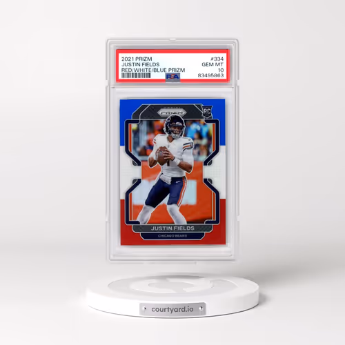 2021 Panini Prizm #334 Justin Fields - Red/White/Blue Prizm (PSA 10 GEM MINT)