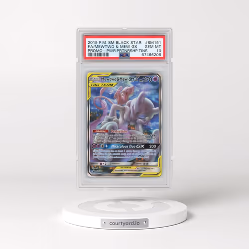 2019 Pokémon SM Black Star Promo #SM191 Mewtwo & Mew GX - Holo Full Art Power Partnership Tins (PSA