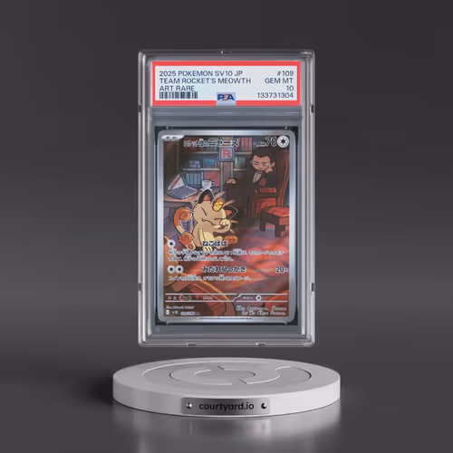 2025 Pokémon SV10-Glory of Team Rocket #109 Team Rocket's Meowth - Art Rare (PSA 10 GEM MINT)