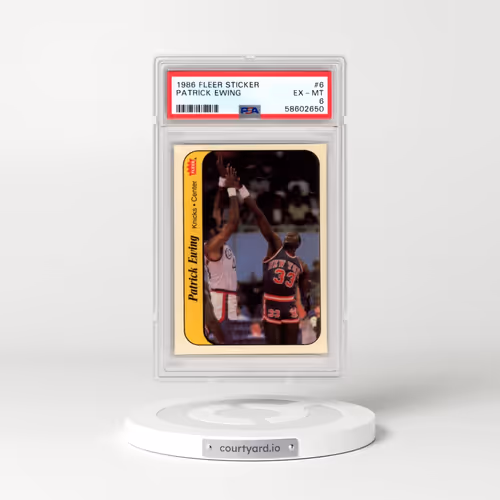 1986 Fleer Sticker #6 Patrick Ewing (PSA 6 EX-MT)