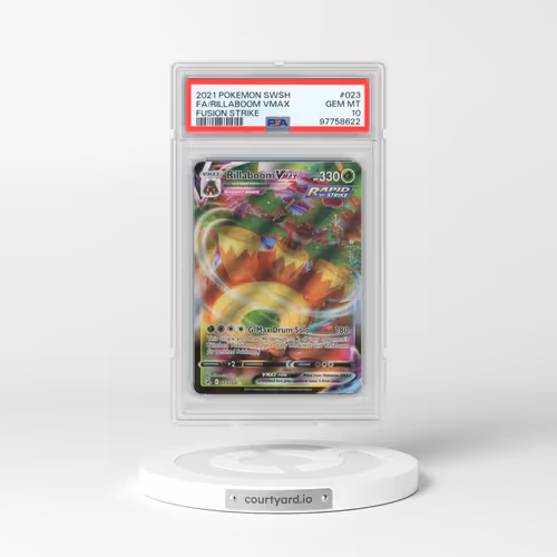 2021 Pokémon Sword & Shield Fusion Strike #023 Rillaboom Vmax - Full Art (PSA 10 GEM MINT)