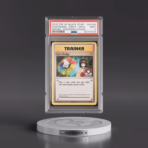 2016 Pokémon XY Black Star Promo #XY206 Gym Badge-Erika - Holo Pokemon League (PSA 9 MINT)
