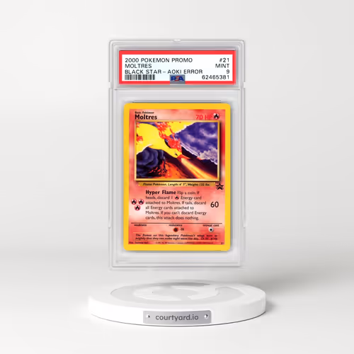 2000 Pokémon Promo Black Star #21 Moltres - Toshinao Aoki Error (PSA 9 MINT)