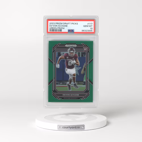 2023 Panini Prizm Draft Picks #117 DE'Von Achane - Green Prizm (PSA 10 GEM MINT)