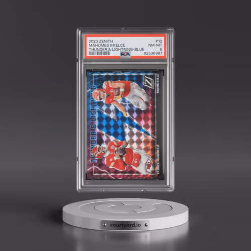 2023 Panini Zenith Thunder and Lightning #12 Patrick Mahomes II/Travis Kelce - Blue (PSA 8 NM-MT)