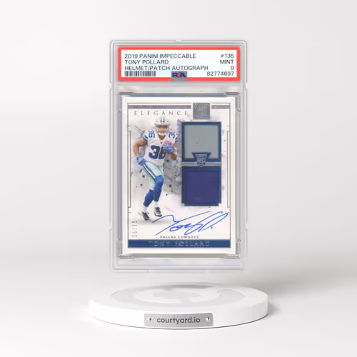 2019 Panini Impeccable #135 Tony Pollard - Helmet/Patch Autograph (PSA 9 MINT)
