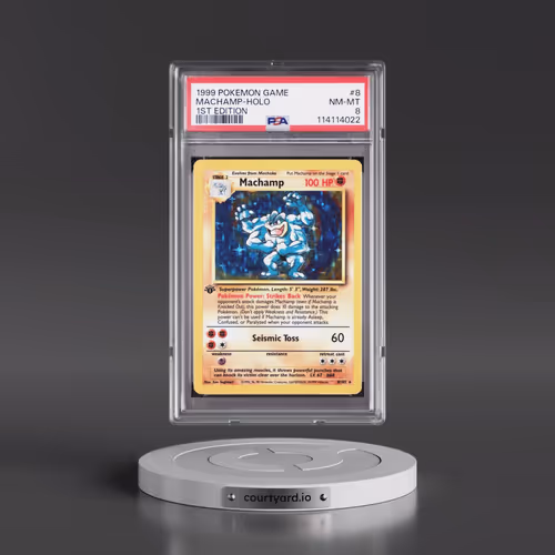 1999 Pokémon Game #8 Machamp - 1st Edition Holo (PSA 8 NM-MT)