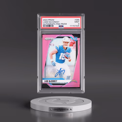 2024 Panini Prizm #365 Ladd McConkey - Autograph-Pink Prizm (PSA 9 MINT)