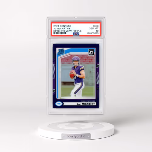 2024 Panini Donruss #303 JJ McCarthy - Optic Preview-Purple (PSA 10 GEM MINT)