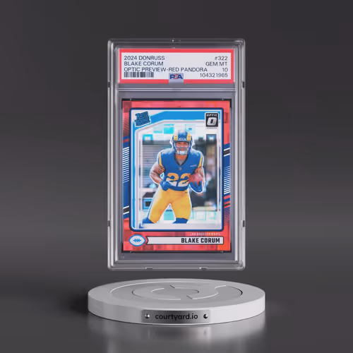 2024 Panini Donruss #322 Blake Corum - Optic Preview-Red Pandora (PSA 10 GEM MINT)