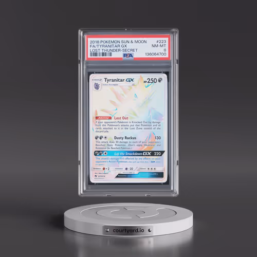 2018 Pokémon Sun & Moon Lost Thunder #223 Tyranitar GX - Holo Full Art Secret (PSA 8 NM-MT)