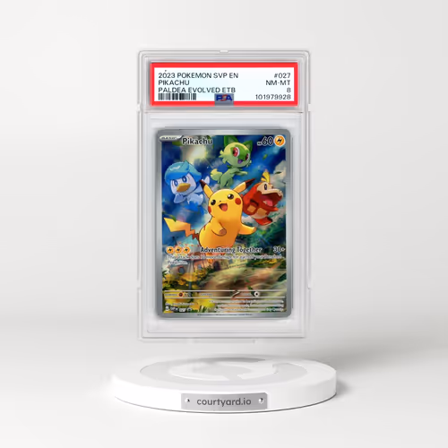 2023 Pokémon Svp EN-SV Black Star Promo #027 Pikachu - Paldea Evolved Elite Trainer Box (PSA 8 NM-MT)