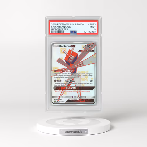 2019 Pokémon Sun & Moon Hidden Fates #SV73 Kartana GX - Holo Full Art (PSA 9 MINT)