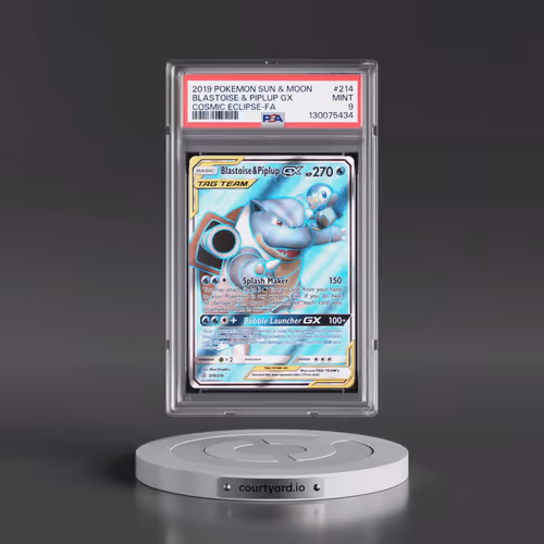 2019 Pokémon Sun & Moon Cosmic Eclipse #214 Blastoise & Piplup GX - Holo Full Art (PSA 9 MINT)