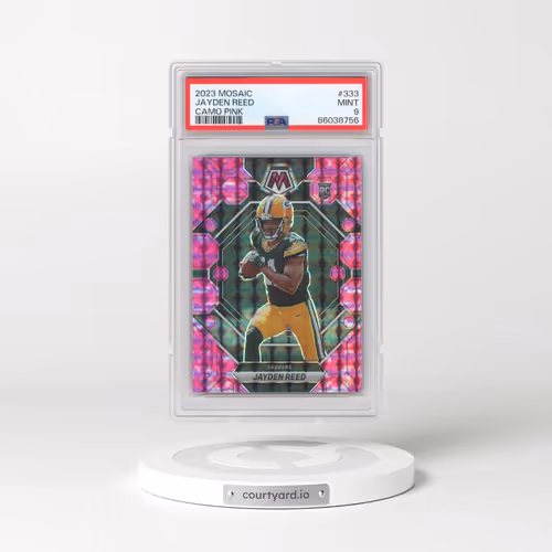2023 Panini Mosaic #333 Jayden Reed - Camo Pink (PSA 9 MINT)