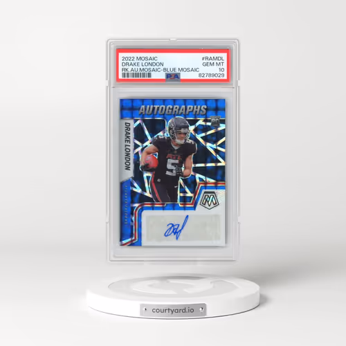 2022 Panini Mosaic Rookie Autograph Mosaic #RAMDL Drake London - Blue Mosaic (PSA 10 GEM MINT)