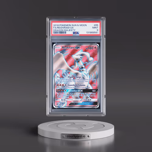 2018 Pokémon Sun & Moon Dragon Majesty #65 Reshiram GX - Holo Full Art (PSA 9 MINT)