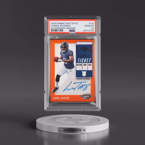 2018 Panini Contenders Optic #112 Lamar Jackson - Autograph-Orange (PSA 10 GEM MINT)
