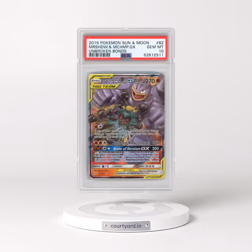 2019 Pokémon Sun & Moon Unbroken Bonds #82 Marshadow & Machamp GX - Holo (PSA 10 GEM MINT)