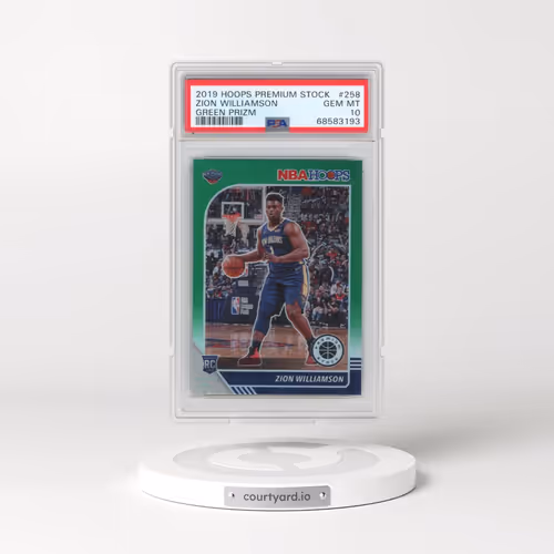 2019 Panini Hoops Premium Stock #258 Zion Williamson - Green Prizm (PSA 10 GEM MINT)