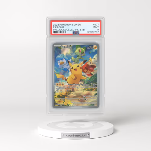 2023 Pokémon Svp EN-SV Black Star Promo #027 Pikachu - Paldea Evolved Pokemon Center Elite Trainer Box (PSA 9 MINT)
