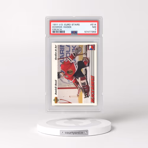 1991 Upper Deck Euro Stars #E14 Dominik Hasek - French (PSA 7 NM)