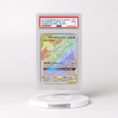 2019 Pokémon Sun & Moon Cosmic Eclipse #251 Charizard & Braixen GX - Holo Full Art Secret (PSA 9 MIN