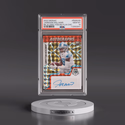 2022 Panini Mosaic Rookie Autograph Mosaic #RAMJW Jameson Williams - Fusion Red/Yellow Choice (PSA 1