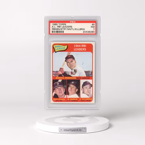 1965 Topps #5 A.L. RBI Leaders - Robinson/Stuart/Mantle/Killebrew (PSA 7 NM)
