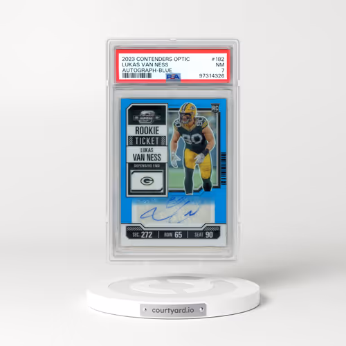 2023 Panini Contenders Optic #182 Lukas Van Ness - Autograph-Blue (PSA 7 NM)