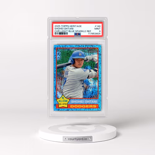 2025 Topps Heritage #148 Shohei Ohtani - Chrome-Light Blue Sparkle Refractor (PSA 9 MINT)