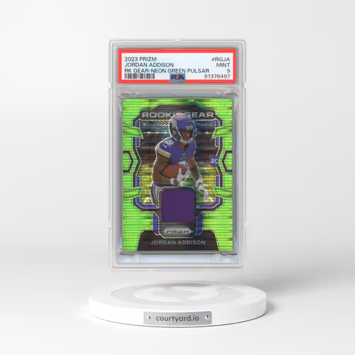 2023 Panini Prizm Rookie Gear #RGJA Jordan Addison - Neon Green Pulsar (PSA 9 MINT)