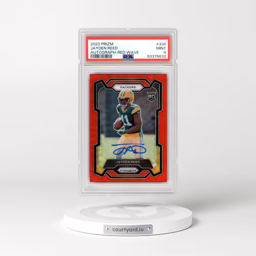 2023 Panini Prizm #334 Jayden Reed - Autograph-Red Wave (PSA 9 MINT)