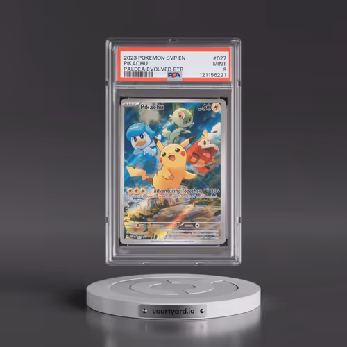 2023 Pokémon Svp EN-SV Black Star Promo #027 Pikachu - Paldea Evolved Elite Trainer Box (PSA 9 MINT)