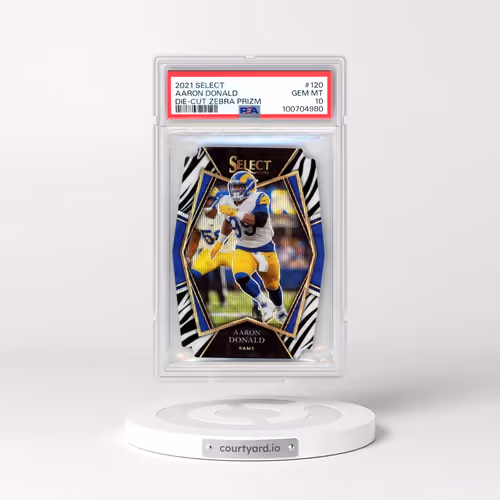 2021 Panini Select #120 Aaron Donald - Die-Cut Zebra Prizm (PSA 10 GEM MINT)